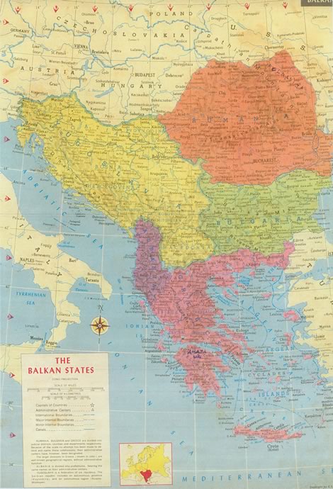 Zemljevid balkanskih držav iz leta 1960